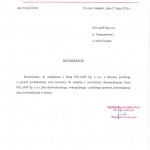 Dokument referencyjny wystawiony przez Urząd Miasta Pruszcz Gdański dla firmy POLAMP Sp. z o.o. - komponenty elektryczne i oświetlenie Polamp