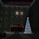 Budynek z oświetleniem świątecznym - komponenty elektryczne i oświetlenie Polamp