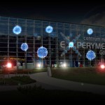 Budynek ze świecącymi kulami - komponenty elektryczne i oświetlenie Polamp