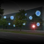 Budynek z oświetleniem LED - komponenty elektryczne i oświetlenie Polamp.