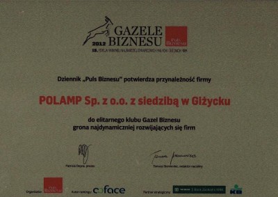 Firma Polamp sp. z o.o. ponownie Gazelą Biznesu