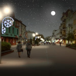 Nocna ulica z iluminacją świąteczną - komponenty elektryczne i oświetlenie Polamp