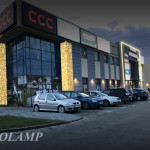 Duży budynek CCC z oświetleniem - komponenty elektryczne i oświetlenie Polamp