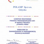 Tekst, logo, komponenty elektryczne i oświetlenie Polamp.