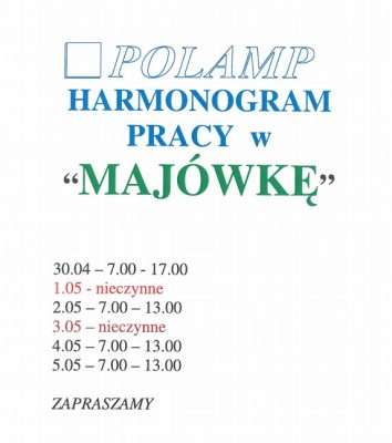HARMONOGRAM PRACY W ” MAJÓWKĘ”