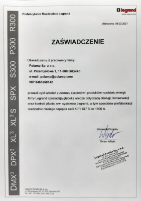 ZAŚWIADCZENIE LEGRAND
